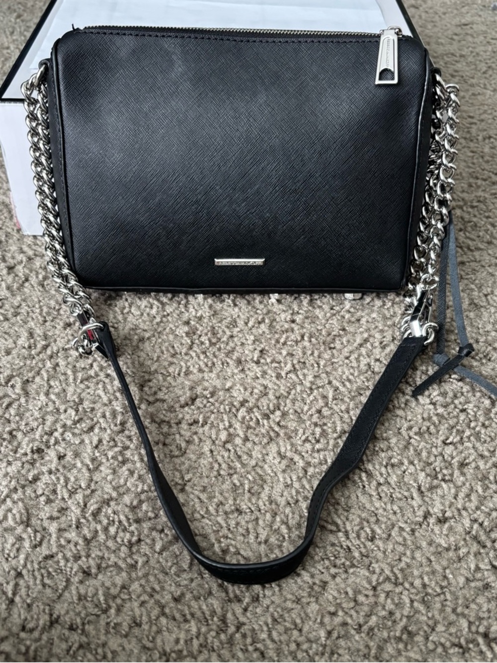 Rebecca Minkoff Avery Leather  Crossbody Chain Bag in Black and Silver
